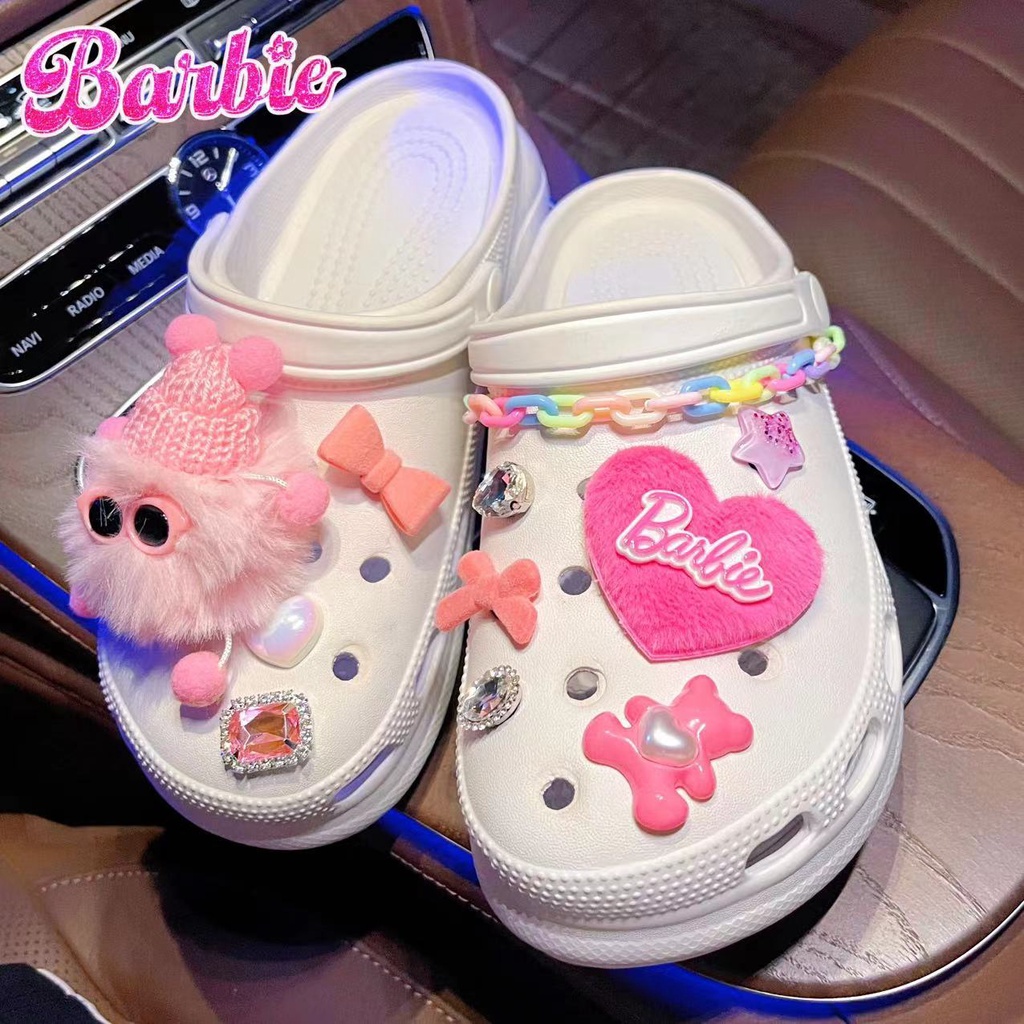 คลิปสติกเกอร์ รูปรองเท้า croc และรองเท้าแตะน่ารัก สีชมพู อุปกรณ์เสริม DIY