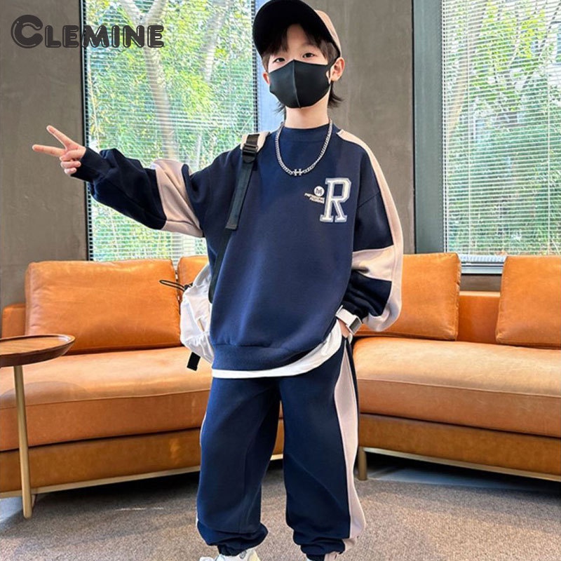 Clemine ชุดเด็กผู้ชาย เสื้อฮู้ดดี้กีฬา และกางเกง สองชิ้น
