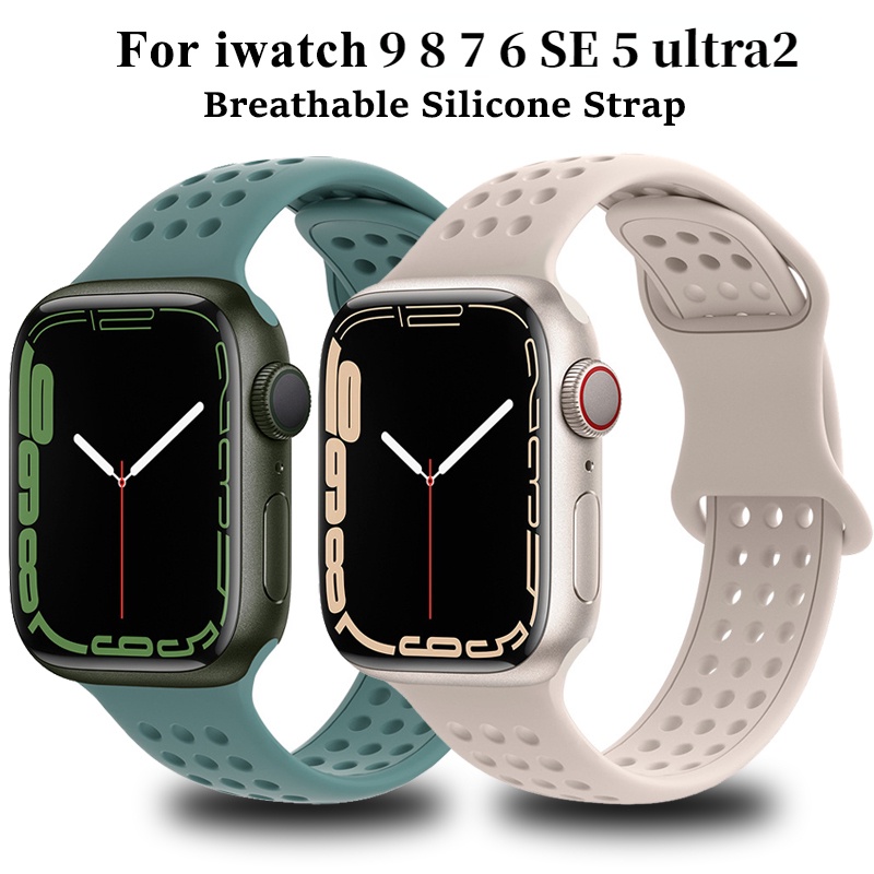 สายนาฬิกาข้อมือ ซิลิโคนนิ่ม ระบายอากาศ พร้อมบักเกิลผีเสื้อ สําหรับ Smart Watch Series 8 Ultra 7 6 SE 5 4 3 2 1 IWatch ขนาด 40 41 42 44 45 49 มม. และ 8 มม.