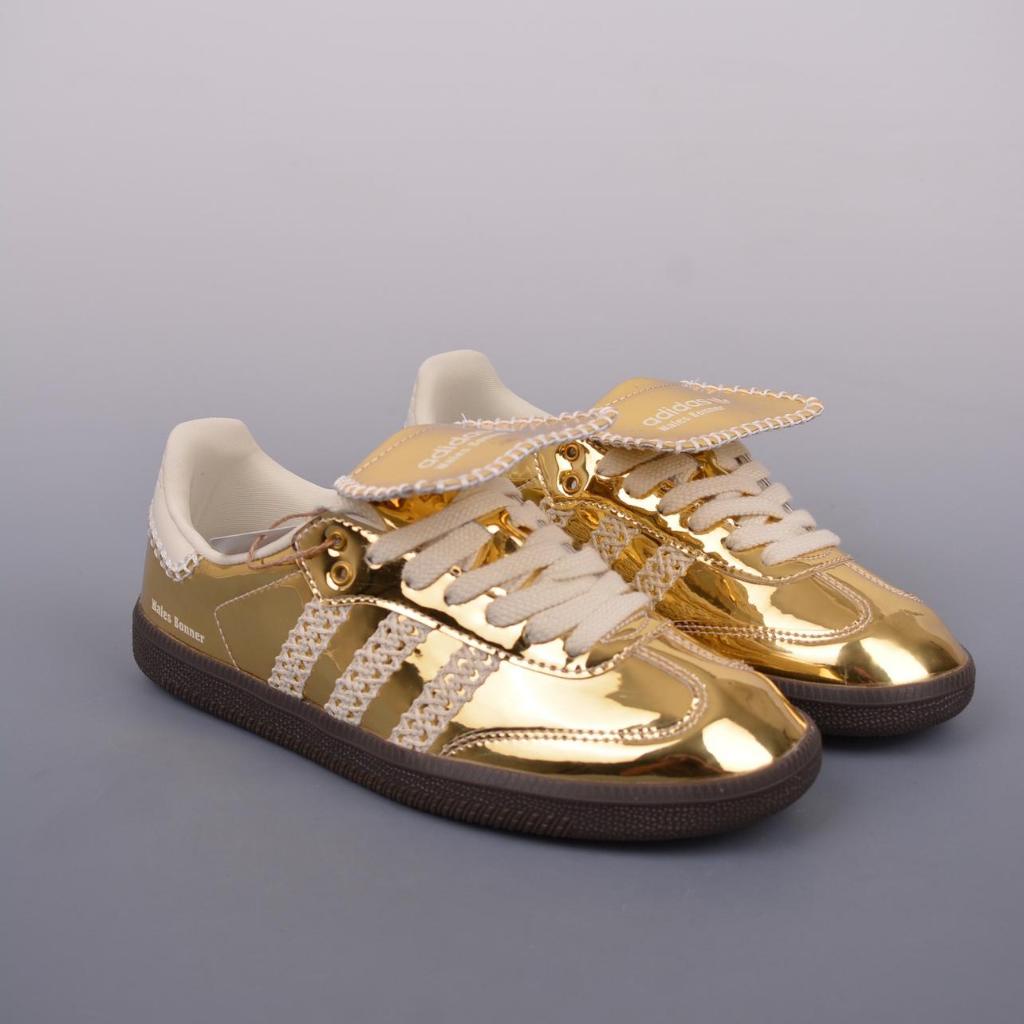 Wales Bonner x Adidas Originals Samba Classic "Metal Gold" ผ้าใบลำลองส้นแบนสำหรับผู้หญิงและผู้ชาย ร