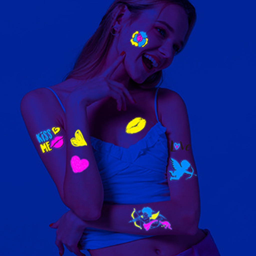 สติกเกอร์นีออน เรืองแสง UV หลากสี สําหรับติดตกแต่งใบหน้า ร่างกาย เทศกาล 1 ชิ้น