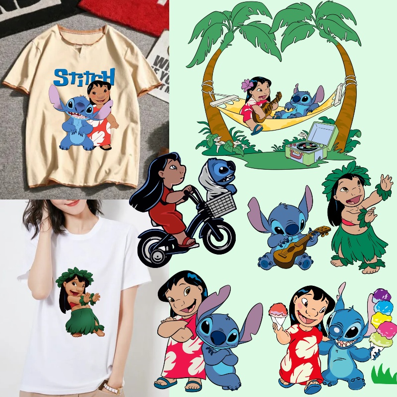แผ่นสติกเกอร์รีดร้อน ลายการ์ตูนดิสนีย์ Lilo&Stitch DIY สําหรับตกแต่งเสื้อผ้า ของขวัญ