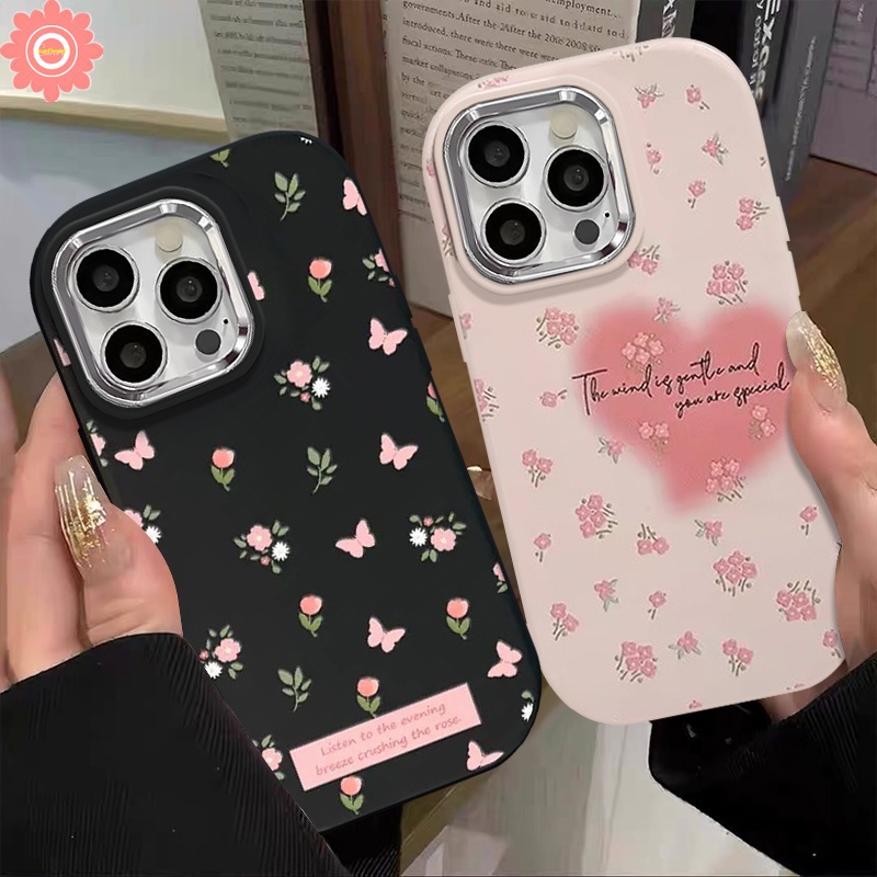 สําหรับ Vivo Y03 Y17S V30 Y36 Y35 Y16 Y27 Y17 Y22 Y02s Y21 Y02 V25E Y15s Y33s Y20s Y20i Y12 Y91C Y15A Y11 Y20 V25 Y21s ชุบเลนส ์ โลหะ Vintage ดอกไม ้ สดผีเสื ้ อฝาครอบ