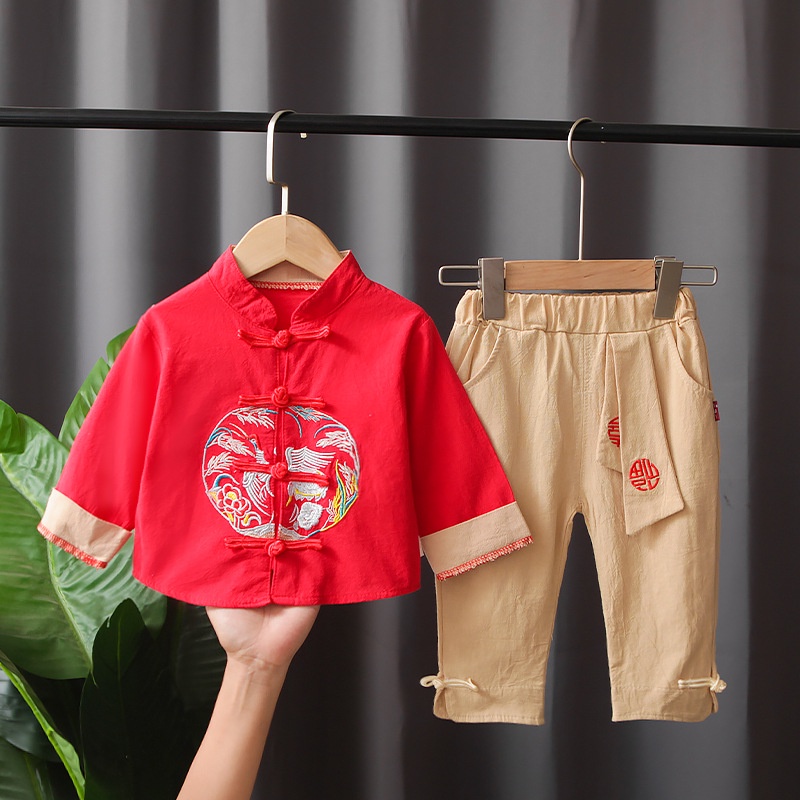 ชุดเสื้อผ้า สไตล์จีนดั้งเดิม สําหรับเด็กผู้ชาย ตรุษจีน