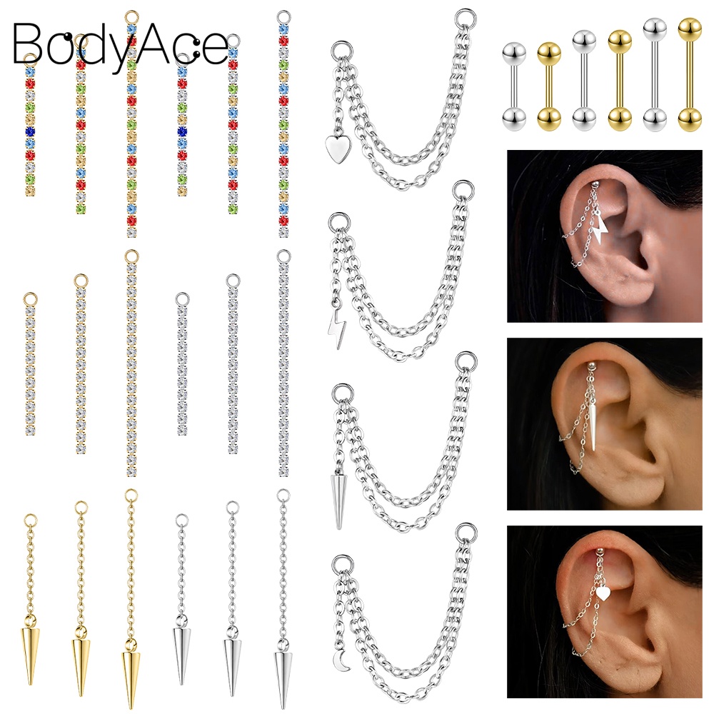 Bodyace สายโซ่คล้องต่างหู สเตนเลส ประดับพู่ยาว 8-50 มม. 1 ชิ้น