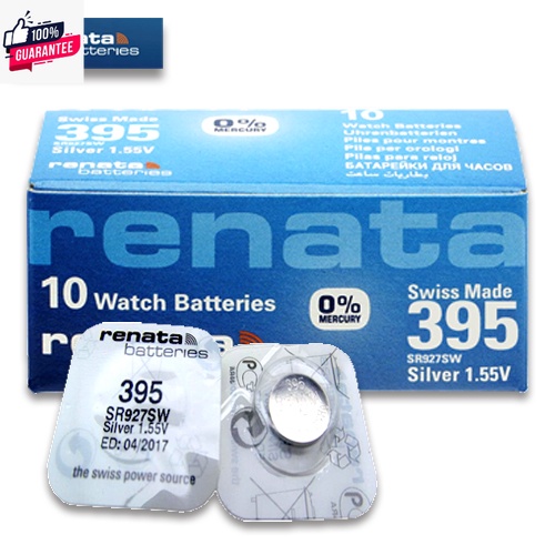 Velashop ถ่านนาฬิกา ถ่านกระดุม Renata 395 SR927SW Watch batteries Silver Oxide 1.55V SWISS MADE 1 กล่อง รรจุ 10 ก้อน