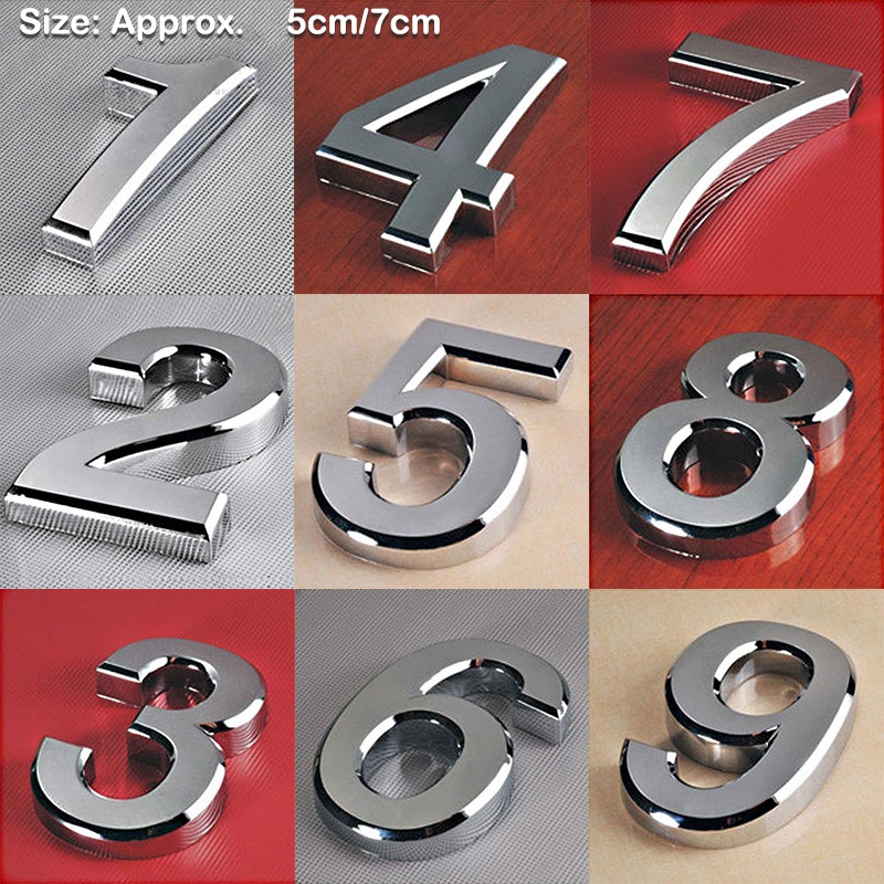 ป้ายตัวเลขชุบโลหะ ตัวเลขสีเงิน ป้ายบ้านเลขที่ขนาด 50mm/70mm รูปแบบทันสมัย(รูปแบบหน้าตาเหมือนสเตนเลส)ตัวเลข ป้ายบ้านเลข