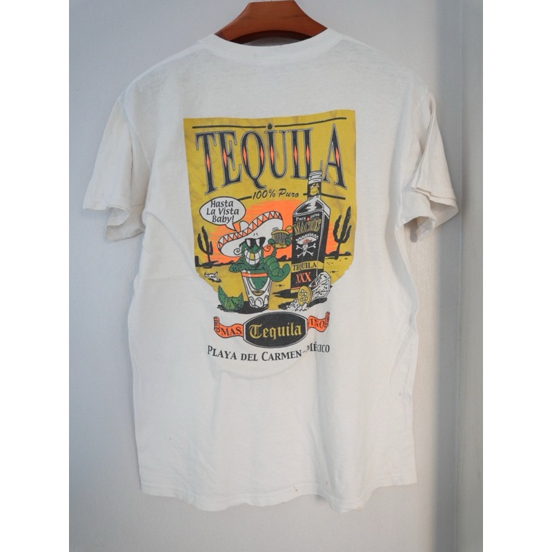 คอกลม Riviera Maya mexico TEQUILA white M t shirt