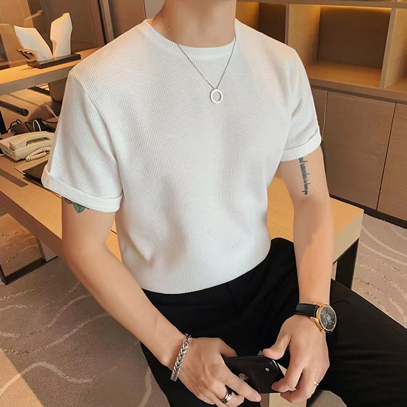 ⚡️Proman⚡️เสื้อยืดแขนสั้นผู้ชาย คอกลม ผ้าวาฟเฟิลด์ แฟชั่นลำลอง เรียบง่ายแมทช์ง่าย หลายสีให้เลือก