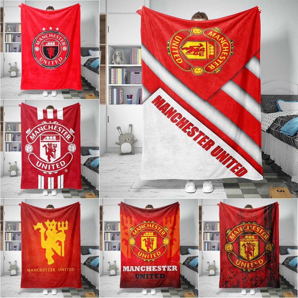 ผ้าห่มสักหลาด พิมพ์ลายโลโก้ Manchester United FC เหมาะกับของขวัญ สําหรับคน