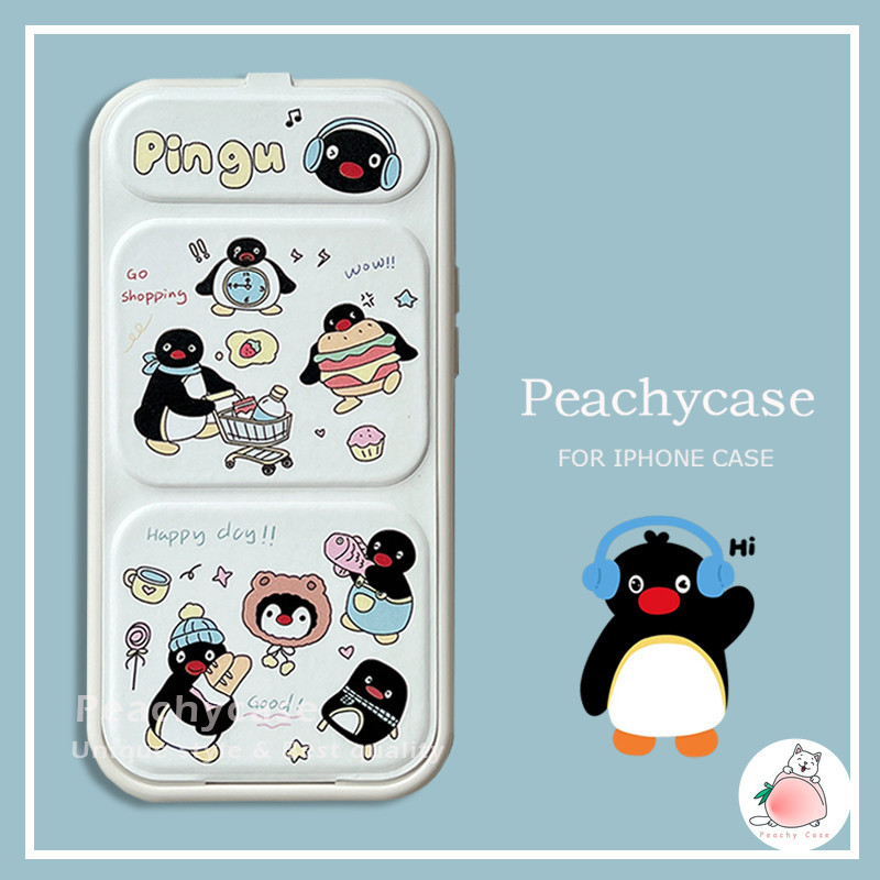 เคสโทรศัพท์มือถือ TPU กันกระแทก ลายการ์ตูนเพนกวินน่ารัก พร้อมขาตั้ง สําหรับ iPhone 15 14 13 12 Pro Max 11 15promax
