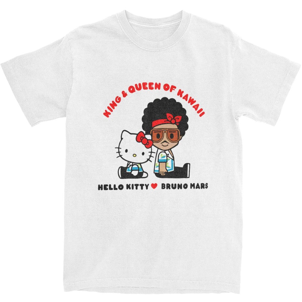 Bruno Mars Hello Kitty เสื้อยืดชาย Y2K Casual Cotton T เสื้อฤดูร้อน O-คอ Hip Hop Tees กระบวนการพิมพ์