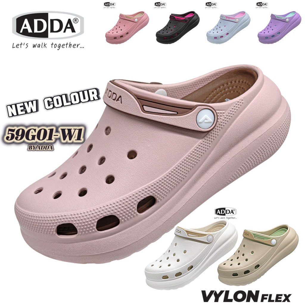 รองเท้าหัวโต ADDA รุ่น 59G01-W1 SIZE (4-7) สำหรับหญิง มีสายรัดหลังเพิ่มความกระชับ นุ่มสวมใส่สบาย