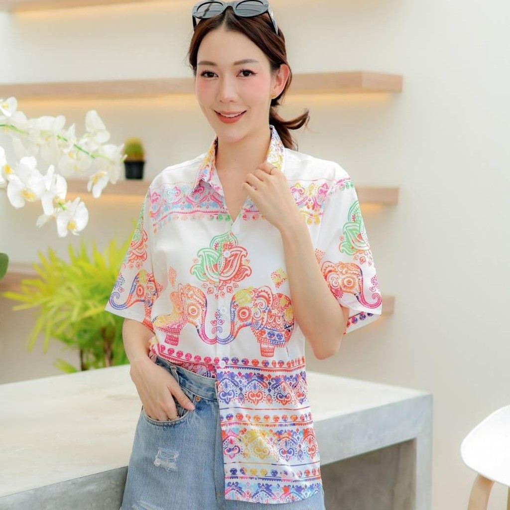 HD025เสื้อฮาวายลายใหม่2026  คลาสสิคThailandทรงวัยรุ่น หญิงชายใส่ได้ ผ้าโพลีพรีเมี่ยมไซส์38-56นิ้ว งานปัาย ลายคมชัด *1ตัว ราคา ถูกที่สุด ดีลบีเคเค แกลเลอรีภาพที่ 9