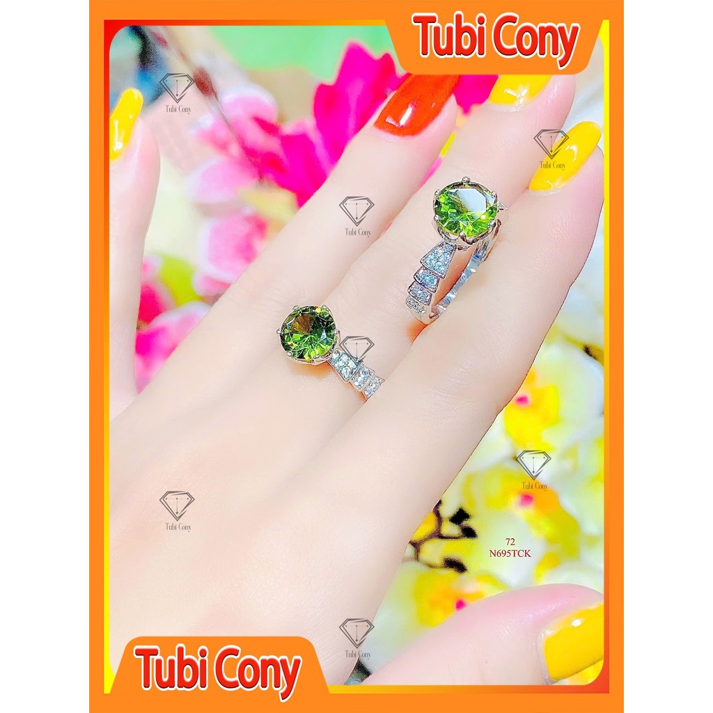แหวนผู้หญิง N695 เพชรสีขาว CZ moss สีเขียว N695 - 72 Tubi Cony - ใส่ออกมาถ่ายรูปสวยมาก