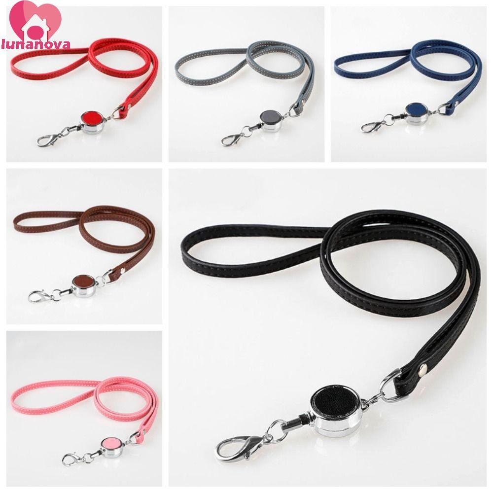 Lunanova สายคล้องคอแบบพับเก็บได้, แท็กชื่อหนัง Lanyards สลิงยืดไสลด์, เชือกเส้นเล็กโทรศัพท์มือถือธุรกิจสีสดใสคอแขวนผู้ถือป้าย ID บัตรพนักงาน