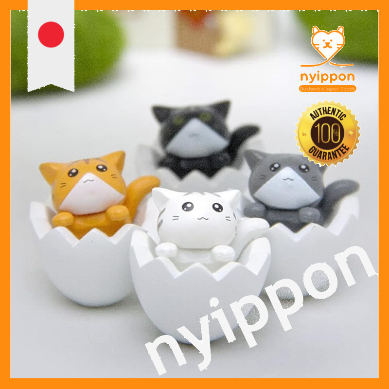 WOWTAC Cute Eggshell Cat Figurine - Set of 4 Lucky Cat Home Decor for Entrance and Interior Decorati