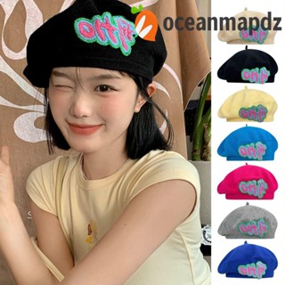 Oceanmapdz หมวกเบเร่ต์ ผ้าถัก ระบายอากาศ ปักลายตัวอักษร หรูหรา เข้ากับทุกการแต่งกาย สําหรับผู้หญิง