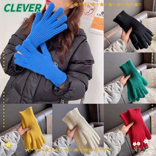 Clever ถุงมือผ้าขนสัตว์ถัก แบบนิ่ม หน้าจอสัมผัส สีพื้น เหมาะกับของขวัญ แฟชั่นฤดูใบไม้ร่วง และฤดูหนาว สําหรับผู้หญิง