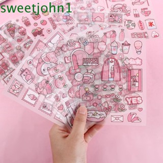 Sweetjohn สติกเกอร์ ลายการ์ตูน สีชมพู สําหรับตกแต่งสมุดไดอารี่ 4 ชิ้น ต่อแพ็ค