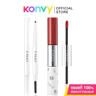 Fasio Set 2 Items Eyebrow Pencil D 0.2g + Double Stay Rouge Lipstick 10g เซทดินสอเขียนคิ้วและทูเวย์ลิปสติก.