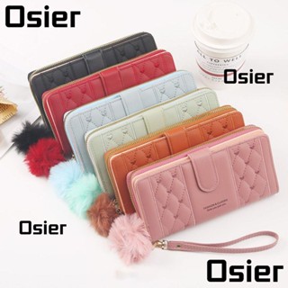 Osier1 กระเป๋าใส่เหรียญ หนัง PU ใบยาว มีซิป ความจุขนาดใหญ่ สีพื้น สําหรับผู้หญิง