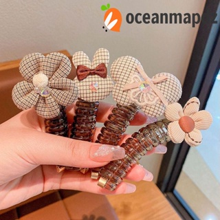 Oceanmapdz ยางรัดผมหางม้า พลาสติก ลายดอกไม้ โบ สไตล์เกาหลีเรโทร