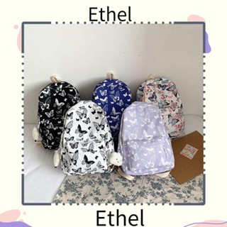 Ethel1 กระเป๋าเป้สะพายหลัง ผ้าไนล่อน พิมพ์ลายผีเสื้อ แบบพกพา ไม่มีจี้ สําหรับนักเรียน