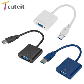 Tcuteit อะแดปเตอร์แปลง USB 3.0 เป็น VGA 1080P หลายจอแสดงผล