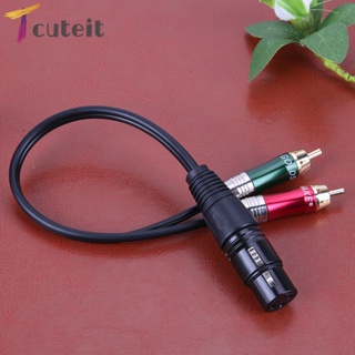 Tcuteit อะแดปเตอร์เชื่อมต่อสายเคเบิ้ลเสียง 3-Pin XLR Female to 2 RCA Male