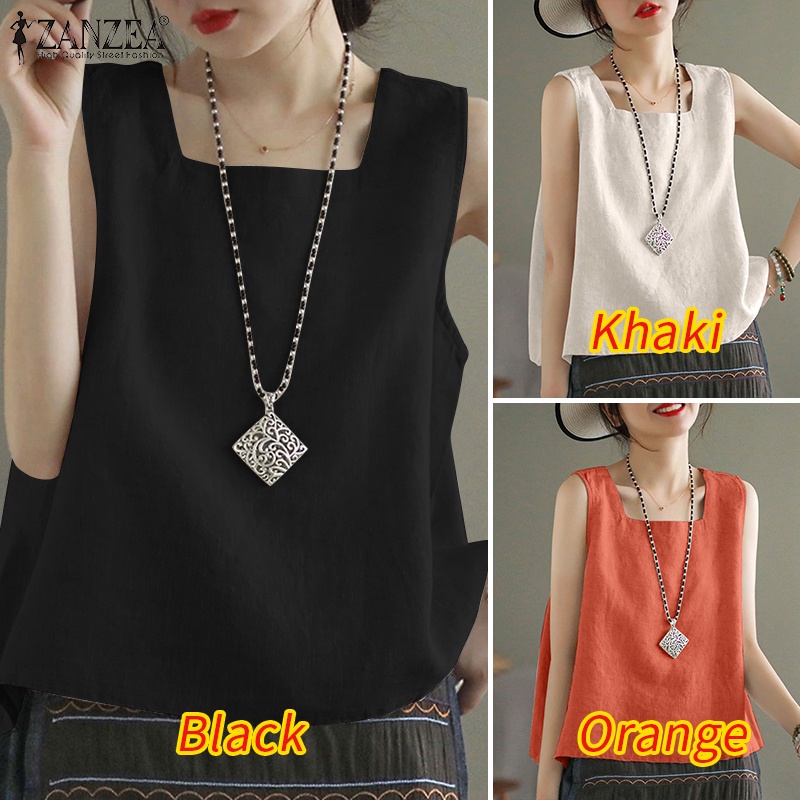 Zanzea เสื้อกล้าม แขนกุด คอสี่เหลี่ยม สีพื้น สไตล์เกาหลี สําหรับผู้หญิง — صورة 3