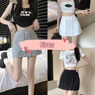 Elves✨พร้อมส่ง✨  กระโปรงกางเกง เอวสม็อค เชือกสามารถรูดได้มีกระเป๋าข้าง ~2183~ -NZ-H