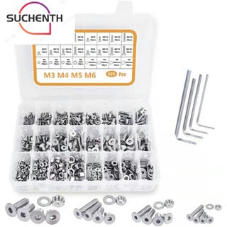 Suchenth สกรูเมตริก สเตนเลส 304 หัวแบน หกเหลี่ยม 16 ขนาด พร้อมประแจอัลเลน 4 ชิ้น M3 M4 M5 M6 8 12 16 20 มม. 920 ชิ้น