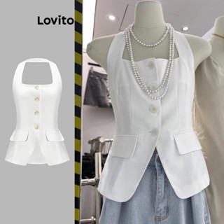 Lovito เสื้อกล้ามลําลอง ติดกระดุมด้านหน้า สําหรับผู้หญิง L62ED052 (สีขาว)