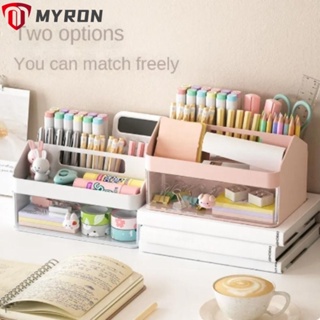 Myron กล่องลิ้นชักพลาสติกใส แบบพกพา สีขาว สีชมพู สําหรับเก็บปากกา