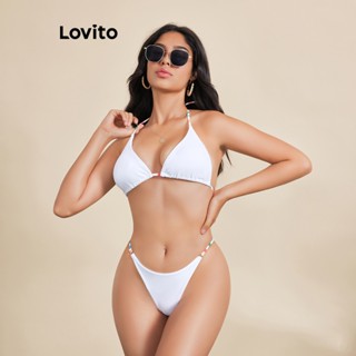 Lovito 2 In 1 ชุดบิกินี่ลําลอง ลายทางสีรุ้ง สําหรับผู้หญิง LBE03042 (สีขาว)