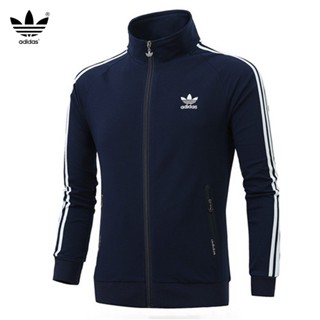 Adidas ของแท้ 100% เสื้อแจ็กเก็ตคาร์ดิแกน ลายทาง กันลม สไตล์คลาสสิก สําหรับผู้ชาย