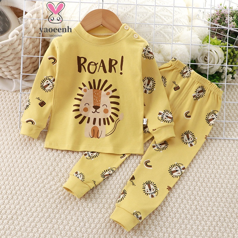 【YAOEENH】พร้อมส่ง ชุดนอน เสื้อแขนยาว คอกลม ผ้าฝ้ายแท้ ลายการ์ตูน กางเกงขายาว ขนาดกลาง ขนาดใหญ่ 73-170 ซม. เหมาะกับฤดูใบไม้ร่วง สําหรับเด็กผู้ชาย และเด็กผู้หญิง