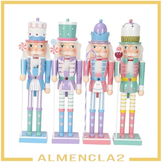 [Almencla2] ฟิกเกอร์ไม้ รูปตุ๊กตาแครกเกอร์ 4 ชิ้น สําหรับตกแต่งบ้าน ออฟฟิศ เทศกาลคริสต์มาส