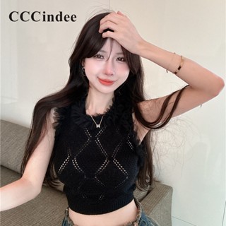 Cccindee ใหม่ เสื้อสายเดี่ยว ผ้าถักนิตติ้ง ผูกโบว์ สีพื้น เข้ารูป เข้ากับทุกการแต่งกาย แฟชั่นสําหรับสตรี 2023