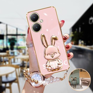 ใหม่ เคสโทรศัพท์มือถือ ลายการ์ตูนกระต่ายน่ารัก 3D พร้อมขาตั้ง และสายคล้องข้อมือ สําหรับ VIVO V29 VIVO Y78 Y36 Y27 V27 V27e V29 5G 4G VIVOY78 2023