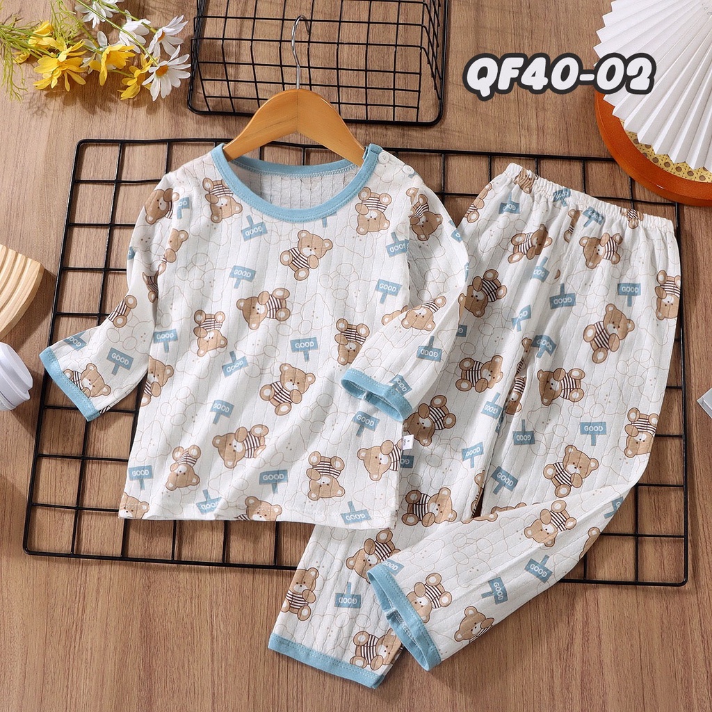 ชุดนอนแขนยาว+กางเกงขายาว พิมพ์ลายน่ารัก เสื้อผ้าที่เด็กสวมใส่ สบาย เนื้อผ้านุ่มนิ่ม - รูปที่ 2