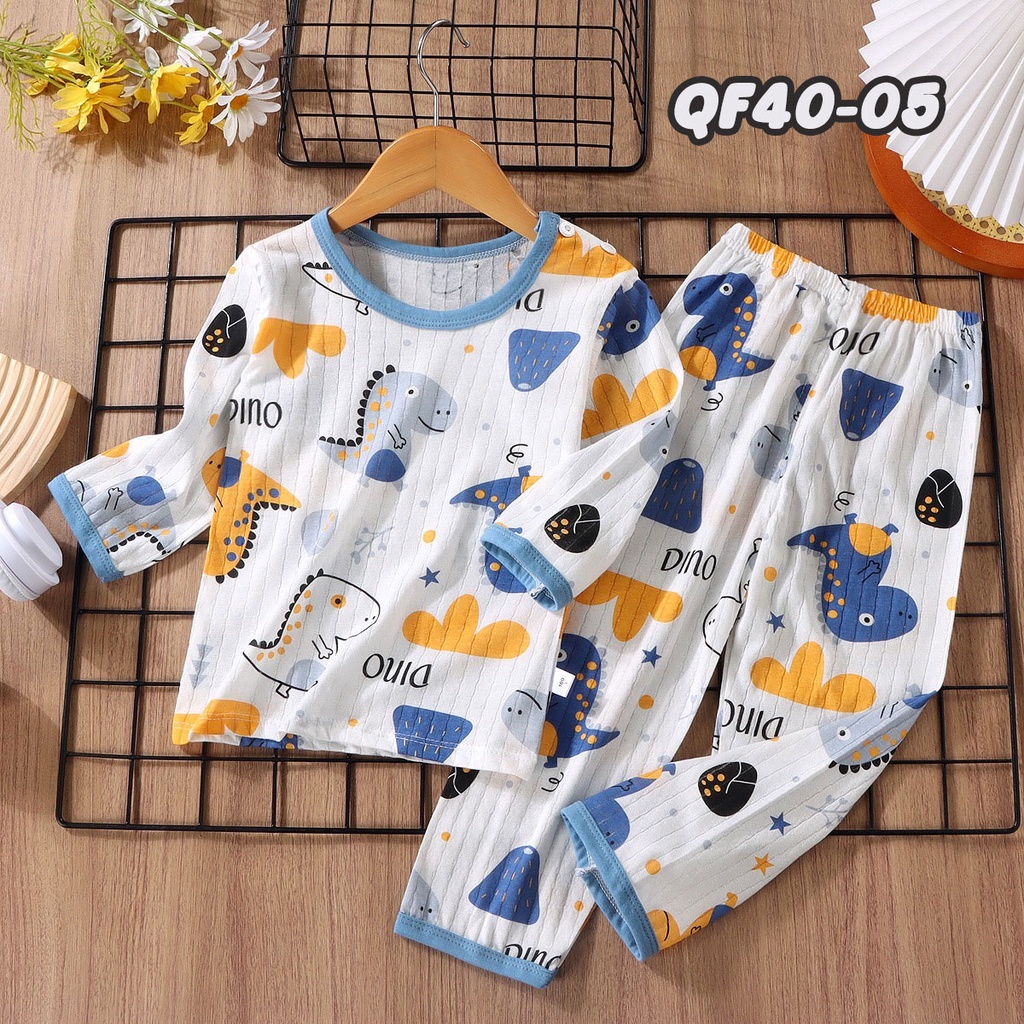 ชุดนอนแขนยาว+กางเกงขายาว พิมพ์ลายน่ารัก เสื้อผ้าที่เด็กสวมใส่ สบาย เนื้อผ้านุ่มนิ่ม - รูปที่ 4