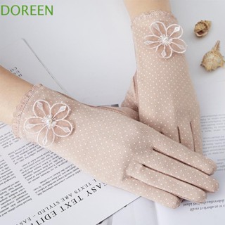 Doreen ถุงมือขับรถ ผู้หญิง ยืดหยุ่น ป้องกันรังสียูวี ลูกไม้ ผ้าเรยอน ถุงมือผ้าฝ้าย