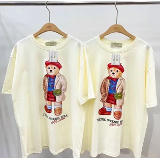 เสื้อยืดแขนสั้นคอกลมเสื้อยืดCmaหมียืนสีครีมCotton 100%  [S-5XL]