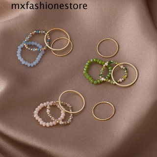 Mxfashione แหวนลูกปัด บุคลิกภาพ เรียบง่าย ผู้หญิง หลากสี แหวนนิ้วชี้ คริสตัล เกาหลี