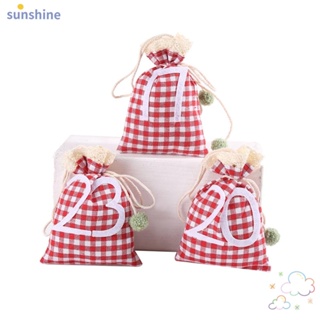 Ssunshine ถุงปฏิทิน 24 ชิ้น ผ้าฝ้าย 4×5.5 นิ้ว ถุงขนม ลายสก๊อต ทนทาน อเนกประสงค์ ใช้ซ้ําได้ ที่เก็บลูกอม ของขวัญ