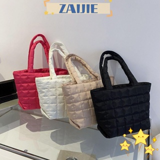 Zaijie24 กระเป๋าถือลําลอง ผ้าฝ้าย ไนล่อน ขนาดใหญ่ จุของได้เยอะ สีพื้น สําหรับเด็กผู้หญิง