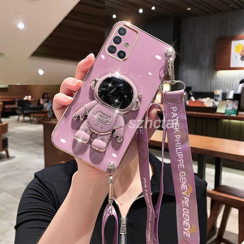 เคสโทรศัพท์ Samsung a51 a71 a31 เคสโทรศัพท์มือถือ ลายนักบินอวกาศ พร้อมสายคล้องคอ หรูหรา สําหรับ Sams