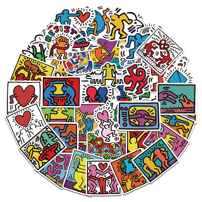 สติกเกอร์ PVC กันน้ํา ลายกราฟฟิติ Keith Haring 50 ชิ้น